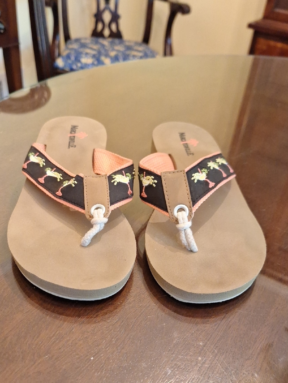 Margarittaville Embroidered Frog Rope Toe Flip Flop Sandals, Size 8